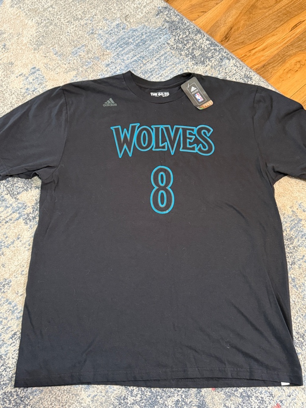 adidas Black Wolves #8 Graphic Tee with Teal Accents